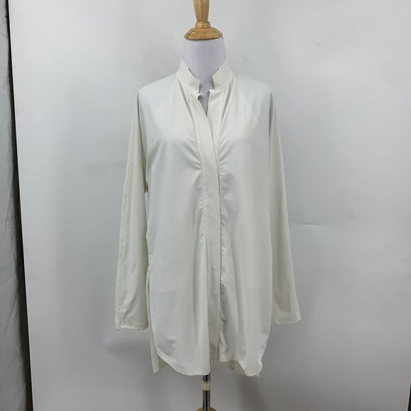 Aday Shirt Women L Large SLIM Fit Mandarin Collar Something Borrowed Snap Button - Picture 2 of 15